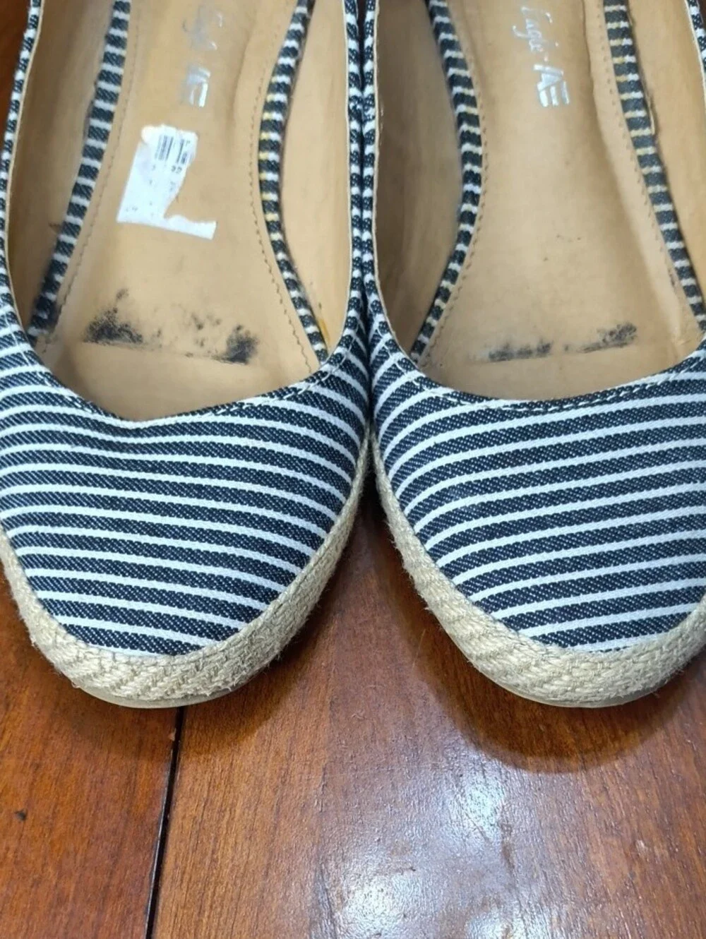 American Eagle Outfitters Navy and White Striped Espadrille Wedges Size 7 AX